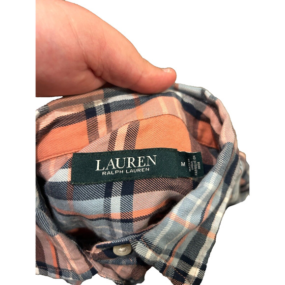 Ralph Lauren Women's Multicolor Plaid Roll Tab Sleeve Button Up Shirt Size M - Picture 4 of 4